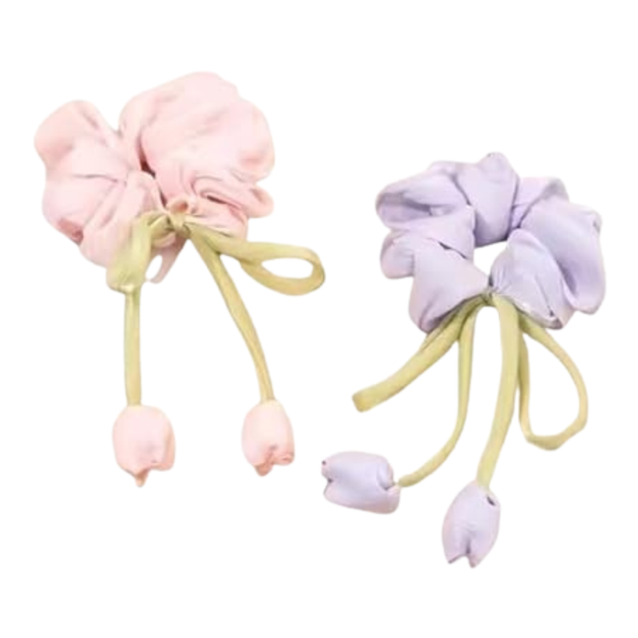 Tulip Floral Scrunchies  | Elegant Flower Hair Scrunches for Girls & Women