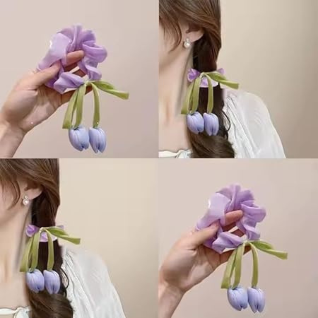 Tulip Floral Scrunchies  | Elegant Flower Hair Scrunches for Girls & Women