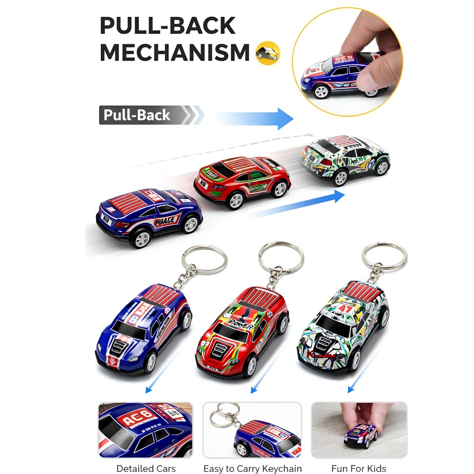 Mini Pullback Car Keychain – Pocket-Sized Fun On the Go! Combo Pack Of 5