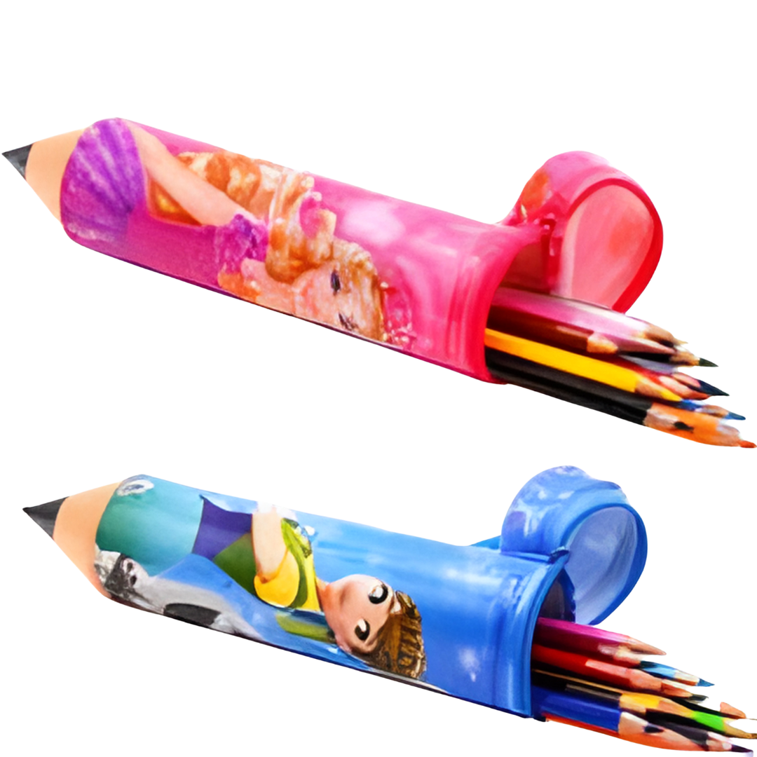 ✏️ Cute Cartoon Pencil Shape Pouch 🎒 With Random Design & Colors