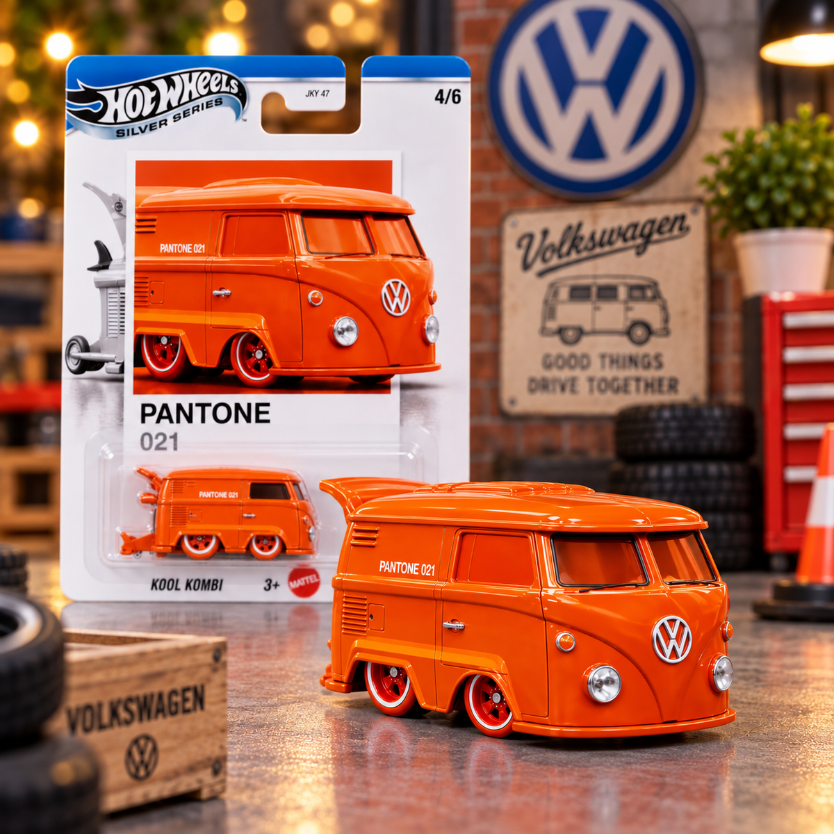 Hot Wheels Silver Series Kool Kombi – Pantone 021 Orange | Volkswagen VW Die-Cast Collectible | 1:64 Scale