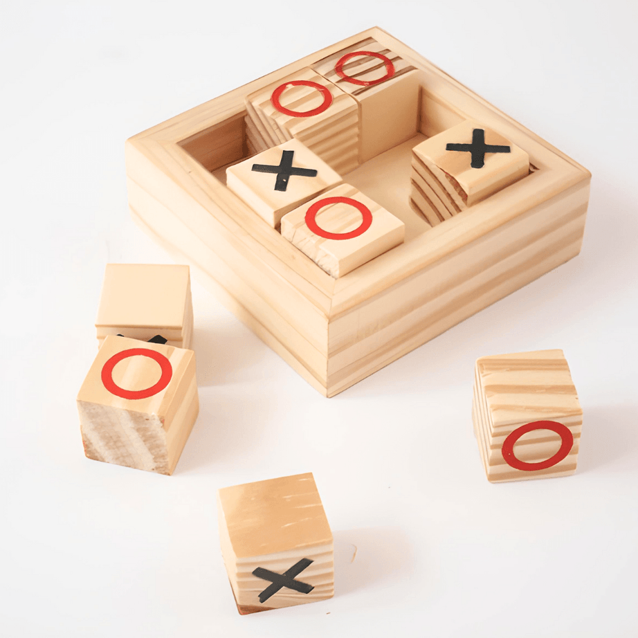 Mini Wooden XOX Tic Tac Toe Zero Cross Game Board Brain Game Board for All Ages Family Game - Kids Bestie