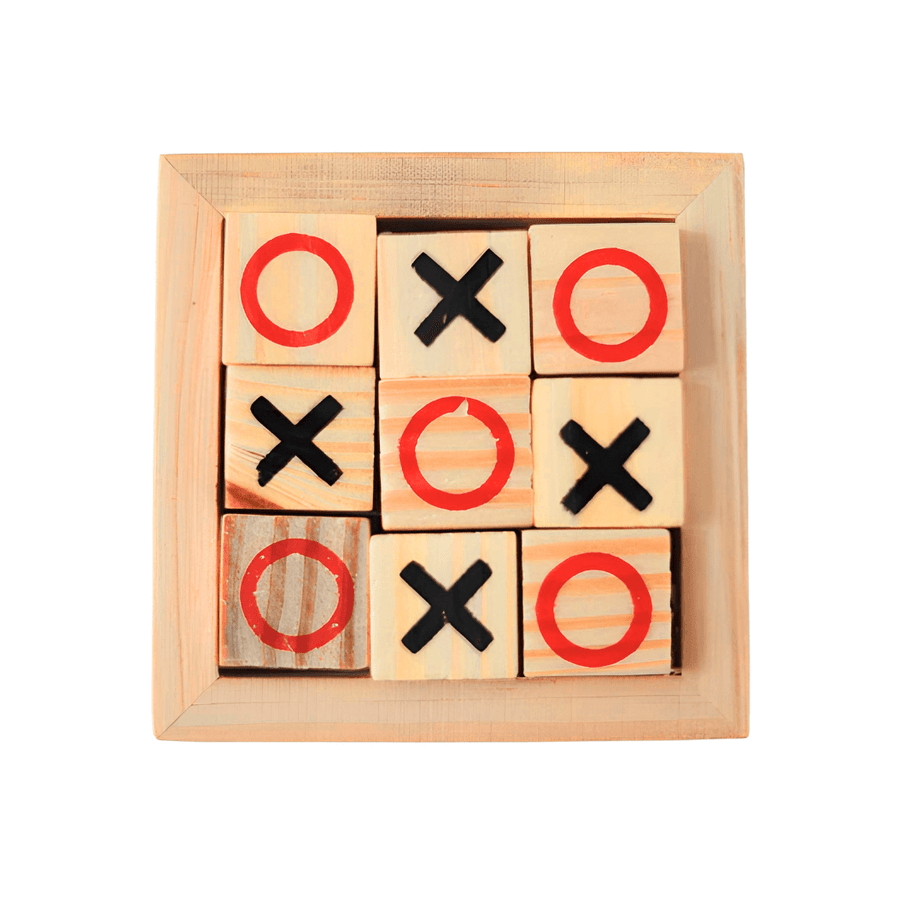 Mini Wooden XOX Tic Tac Toe Zero Cross Game Board Brain Game Board for All Ages Family Game - Kids Bestie