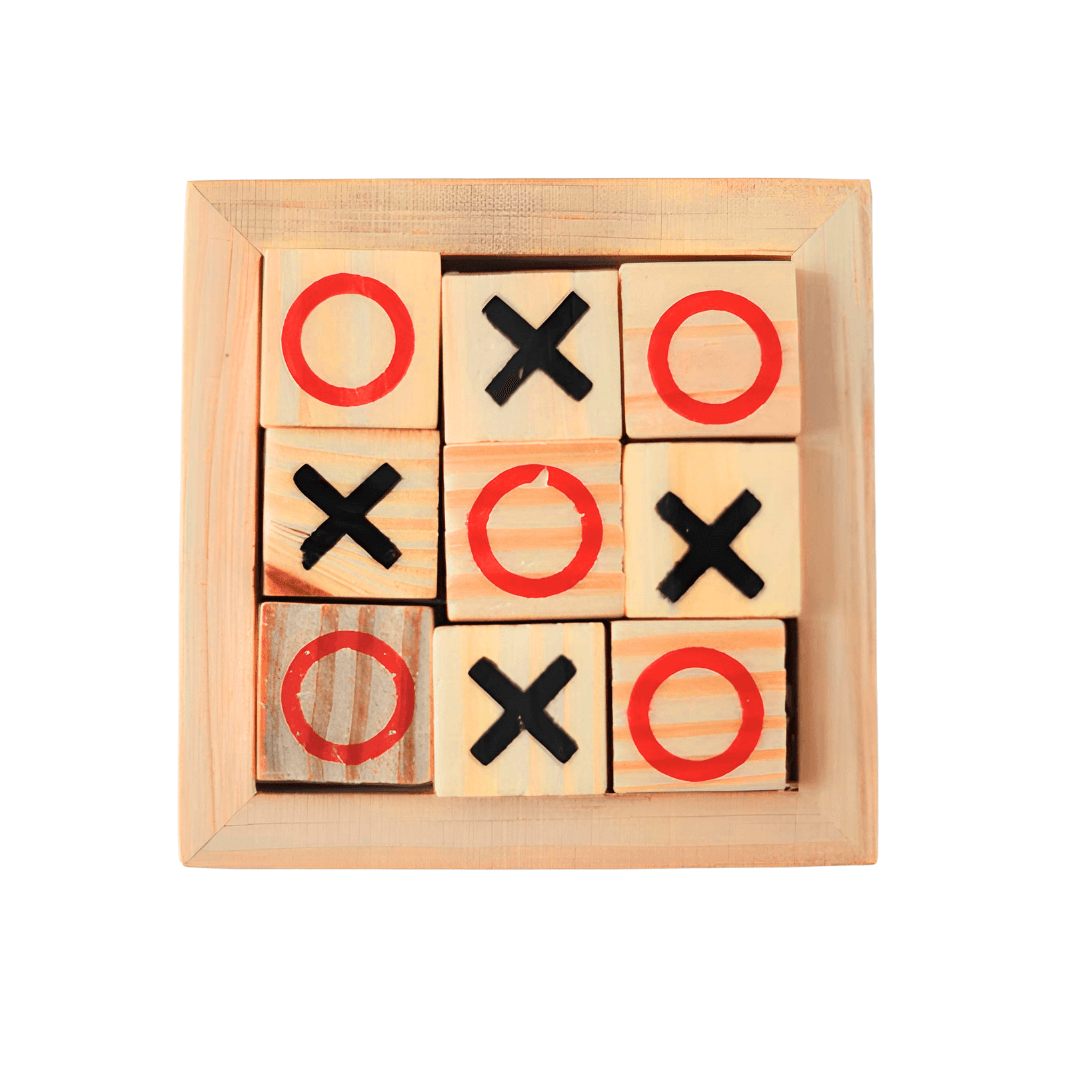 Mini Wooden XOX Tic Tac Toe Zero Cross Game Board Brain Game Board for All Ages Family Game - Kids Bestie