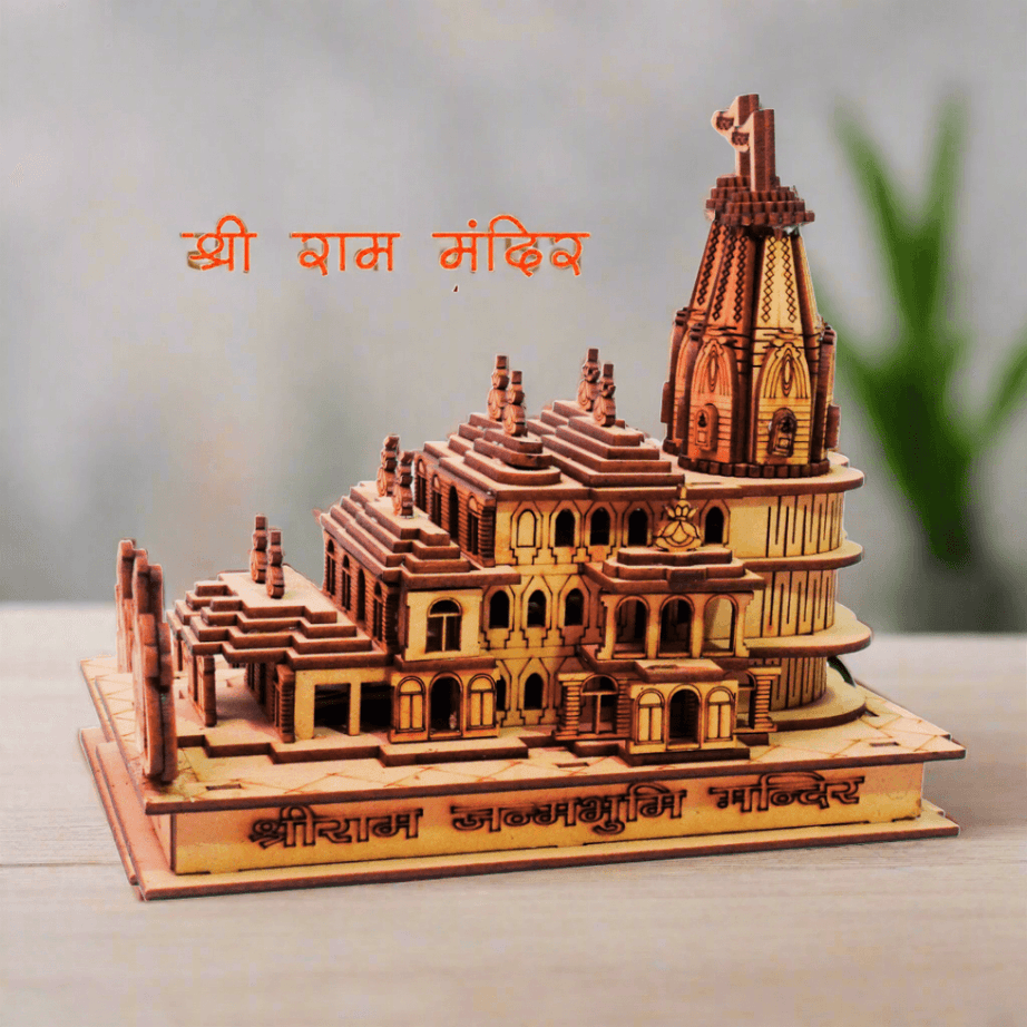 Miniature Replica of Shri Ram Mandir in Ayodhya Decorated with Lights - Kids Bestie