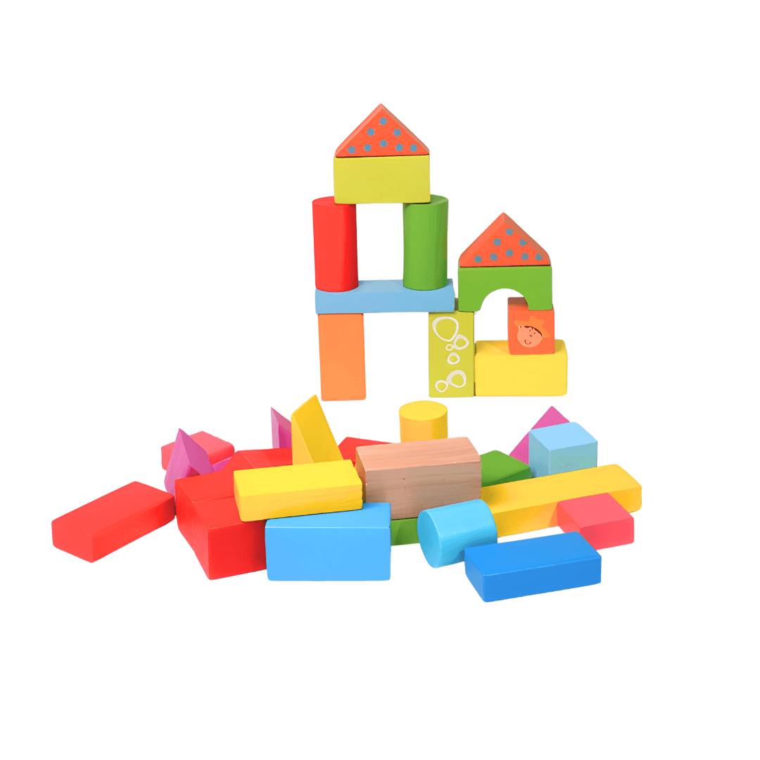 Multicolour Medium Shapes Blocks with a wooden box for Kids Age 3 - Kids Bestie