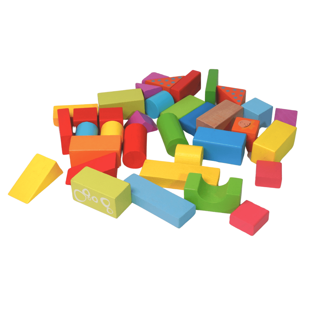 Multicolour Medium Shapes Blocks with a wooden box for Kids Age 3 - Kids Bestie