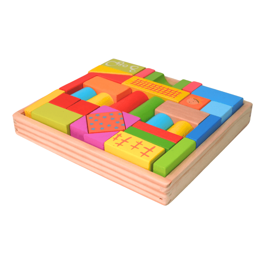 Multicolour Medium Shapes Blocks with a wooden box for Kids Age 3 - Kids Bestie