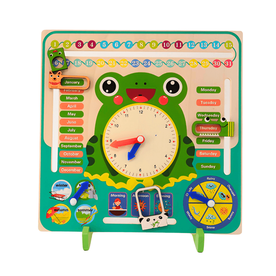 Multifuntional Calendar Frog Learning Time, Weather, Season, Months, Week - Kids Bestie