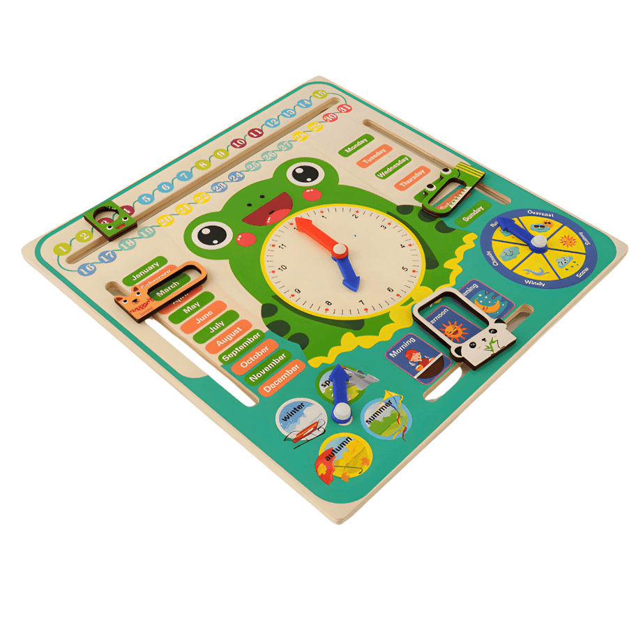 Multifuntional Calendar Frog Learning Time, Weather, Season, Months, Week - Kids Bestie