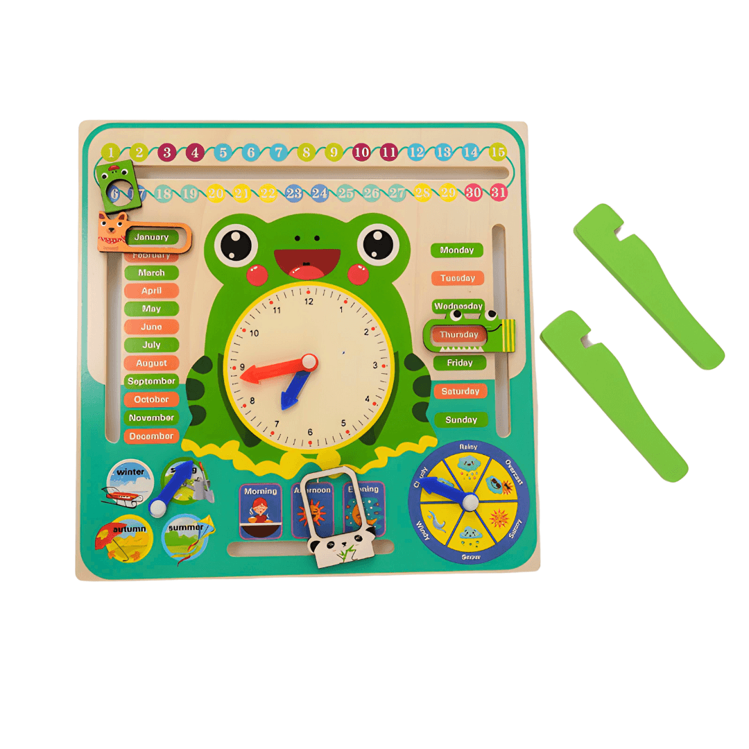 Multifuntional Calendar Frog Learning Time, Weather, Season, Months, Week - Kids Bestie