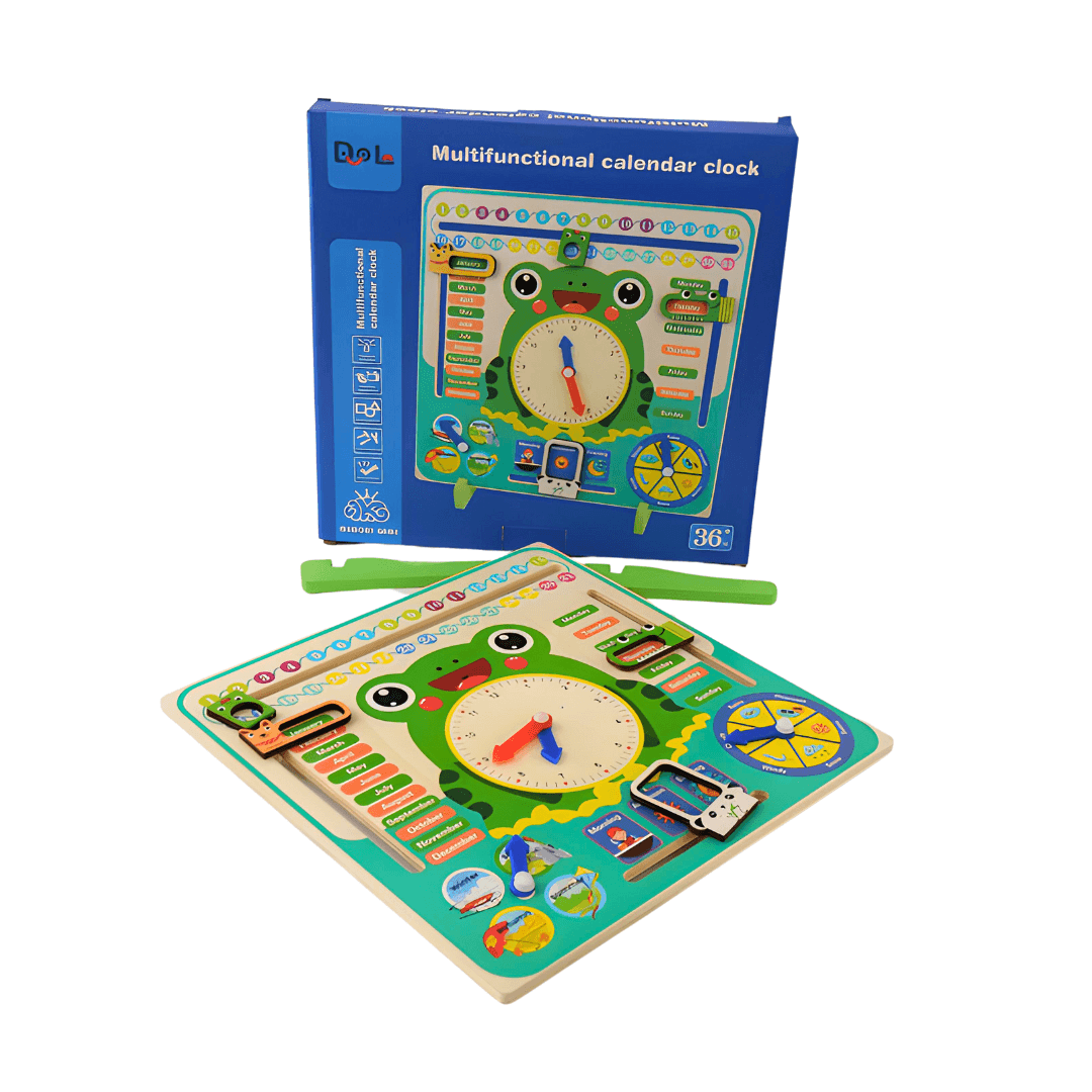 Multifuntional Calendar Frog Learning Time, Weather, Season, Months, Week - Kids Bestie