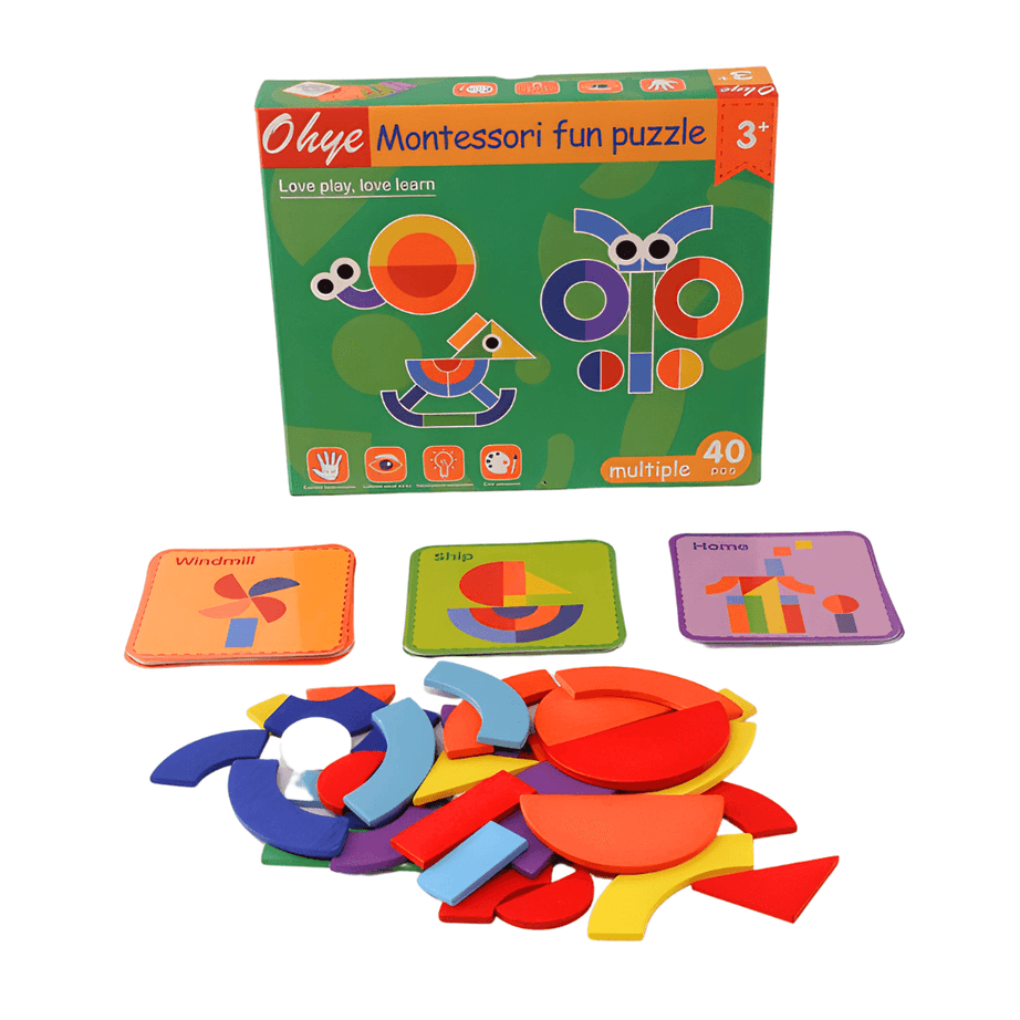 Ohye Montessori Geometric Puzzle, 40 Pieces Tangram Puzzle - Kids Bestie