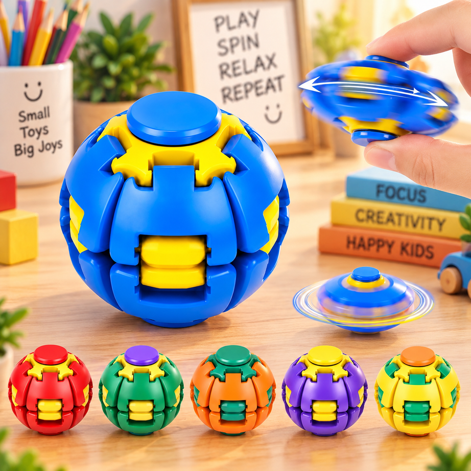 Press & Spin Transforming Fidget Ball – Sensory Spinner Toy for Kids & Adults