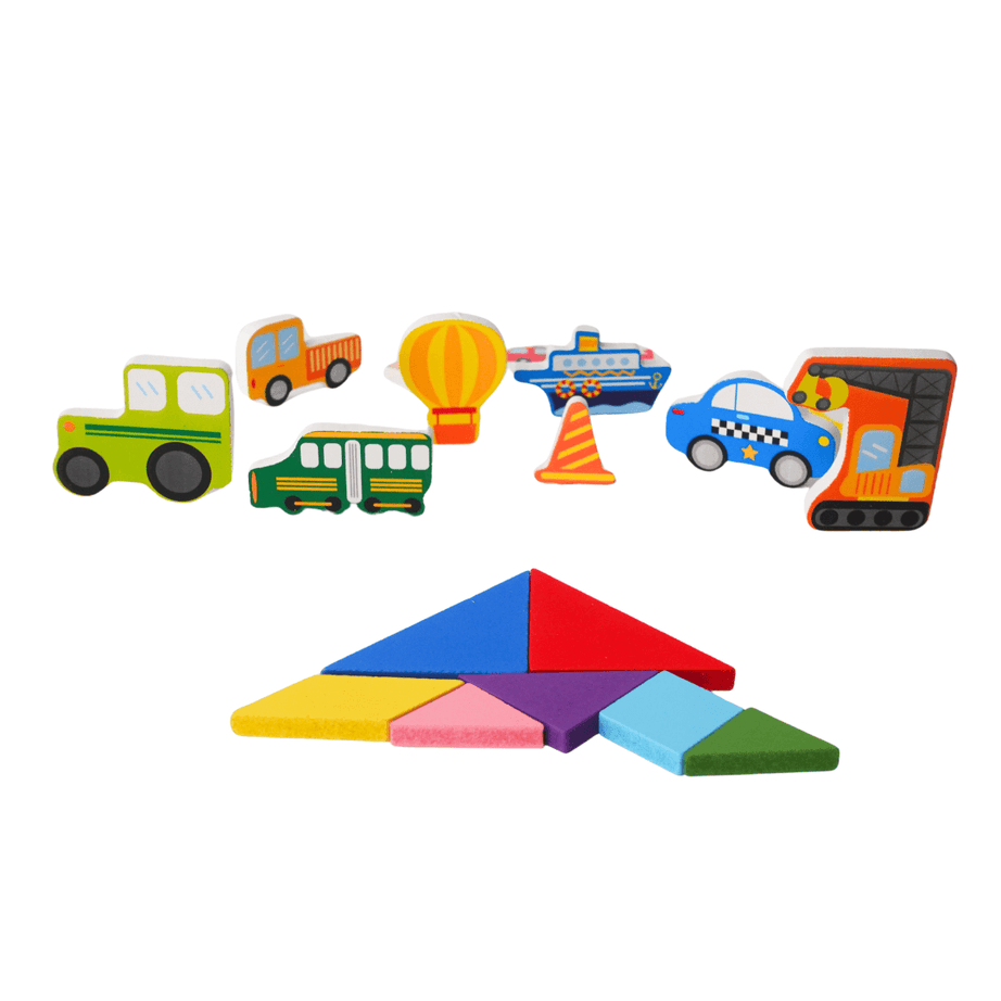 Qiqi 3 in 1 Puzzle- Vehicles,2 shapes for kids - Kids Bestie