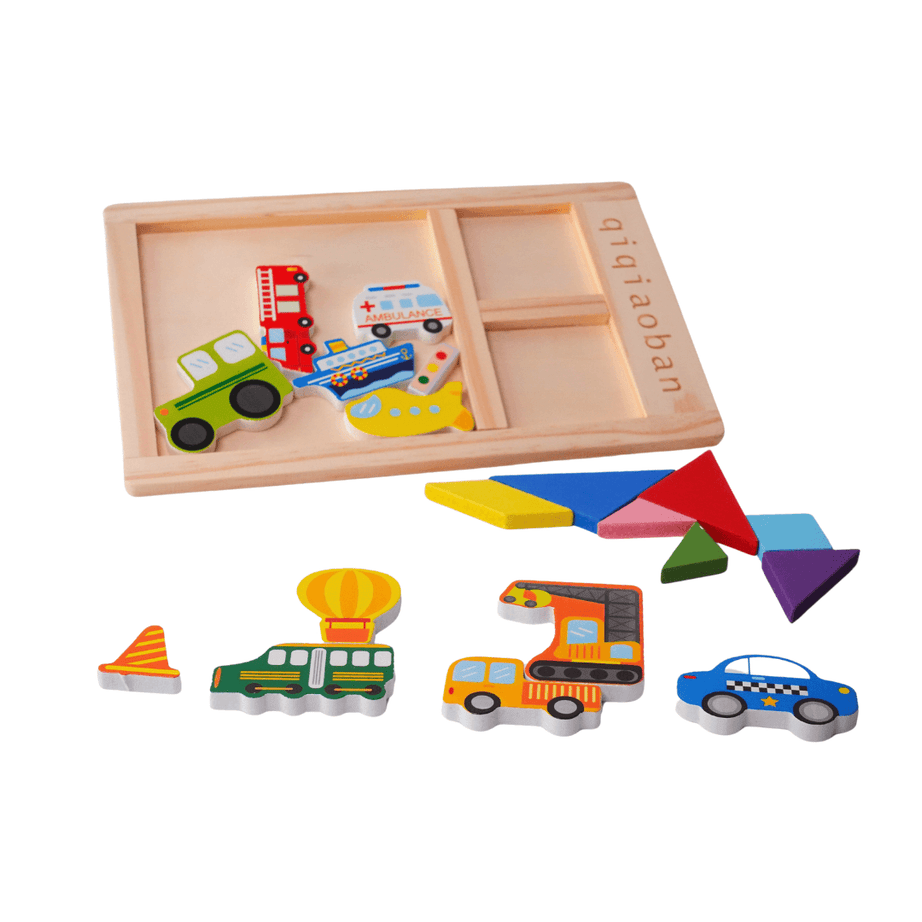 Qiqi 3 in 1 Puzzle- Vehicles,2 shapes for kids - Kids Bestie