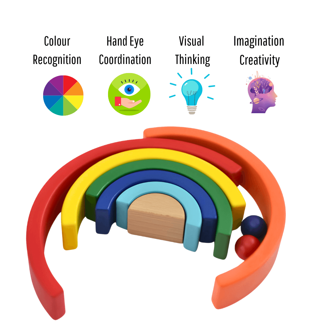 Rainbow Stackers | Wooden Stacking Toys for Kids Toddlers - Kids Bestie