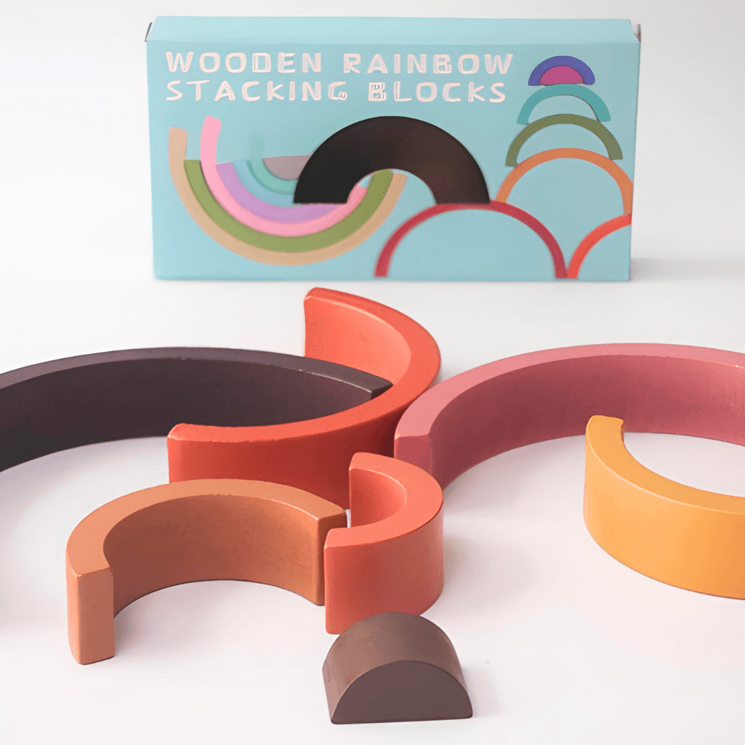 Rainbow Stackers | Wooden Stacking Toys for Kids Toddlers(S) - Kids Bestie