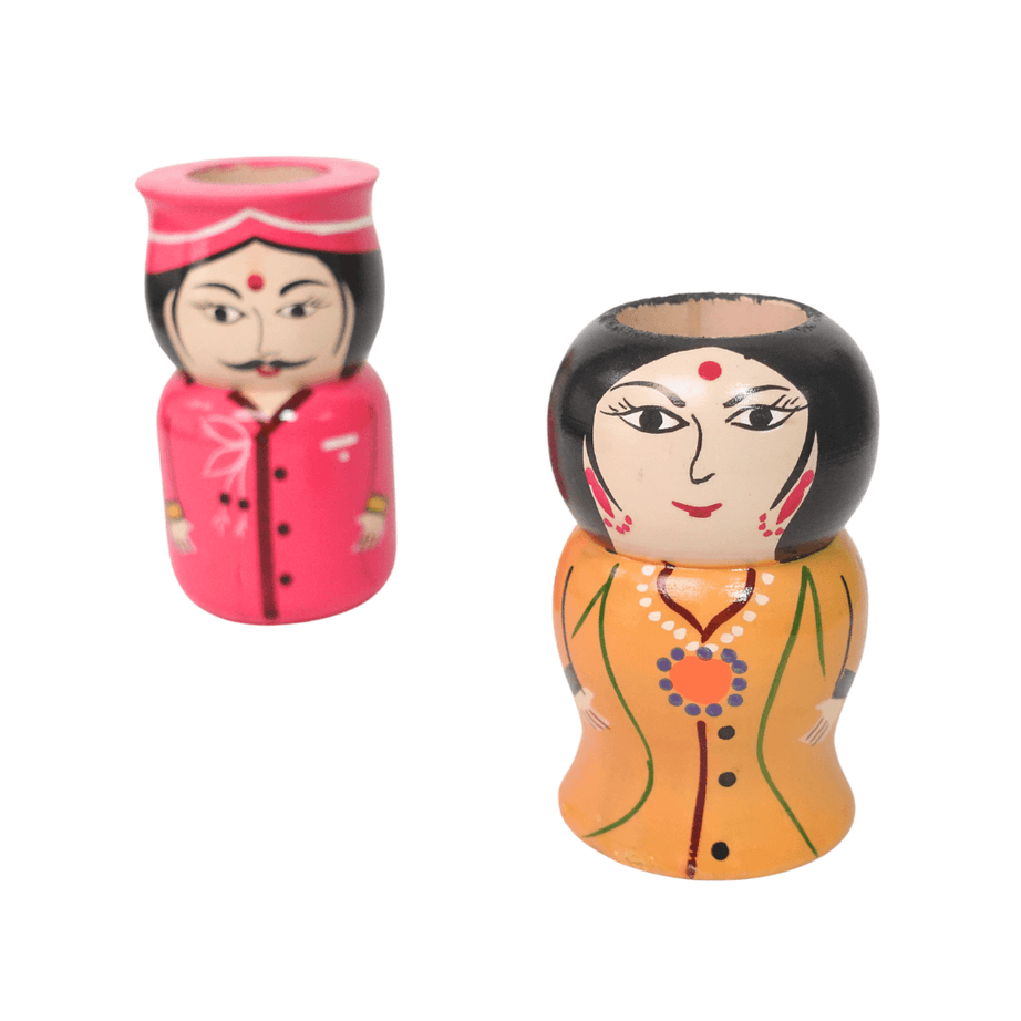 Raja Rani Couple Wooden Penstand/Pencil Stand, Golu Dolls(Random colours will be send) - Kids Bestie