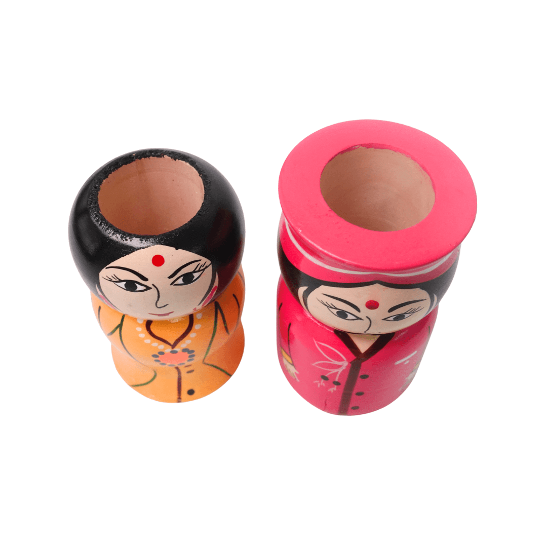 Raja Rani Couple Wooden Penstand/Pencil Stand, Golu Dolls(Random colours will be send) - Kids Bestie
