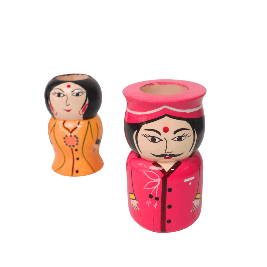 Raja Rani Couple Wooden Penstand/Pencil Stand, Golu Dolls(Random colours will be send) - Kids Bestie