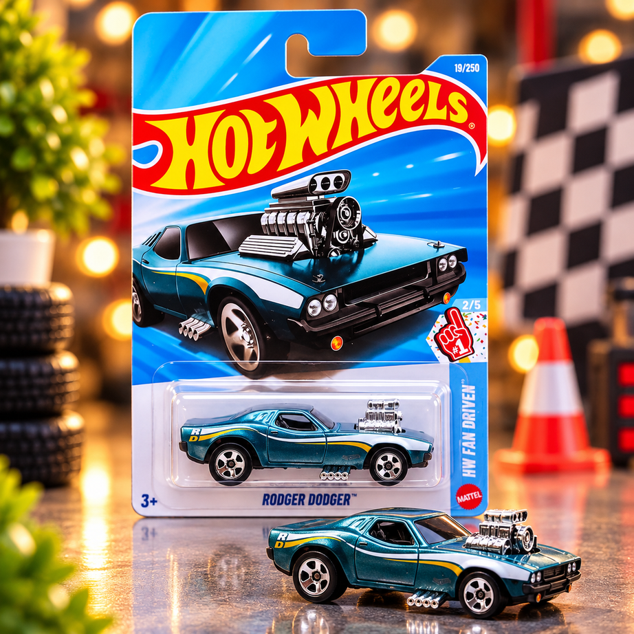 Hot Wheels Rodger Dodger Die-Cast Car – HW Fan Driven 2/5 | Metallic Teal Muscle Car