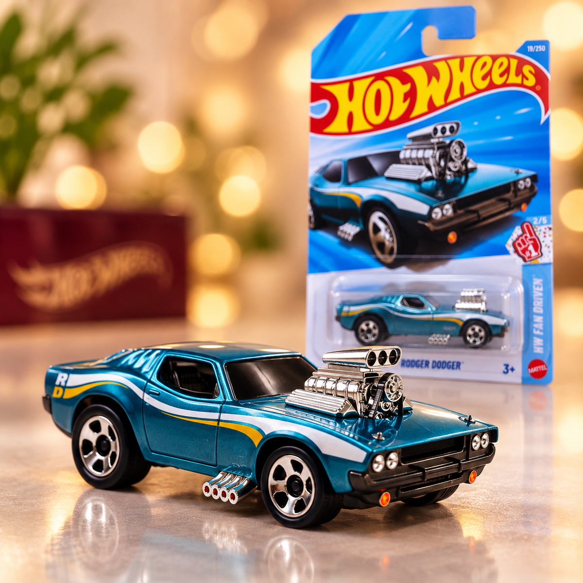 Hot Wheels Rodger Dodger Die-Cast Car – HW Fan Driven 2/5 | Metallic Teal Muscle Car