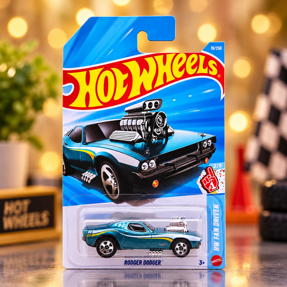 Hot Wheels Rodger Dodger Die-Cast Car – HW Fan Driven 2/5 | Metallic Teal Muscle Car