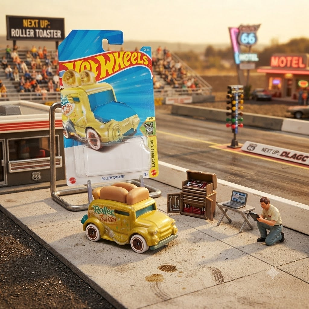 1+1 Hot Wheels Combo Die-Cast Vehicle Assortment: Bugatti Bolide & Roller Toaster Collectibles