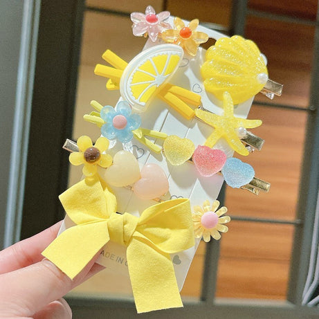 🍋🌼 Cute Yellow Theme Hair Clips Set for Girls | Bow, Flower and Fruit Decorative Hair Accessories - 1 pack