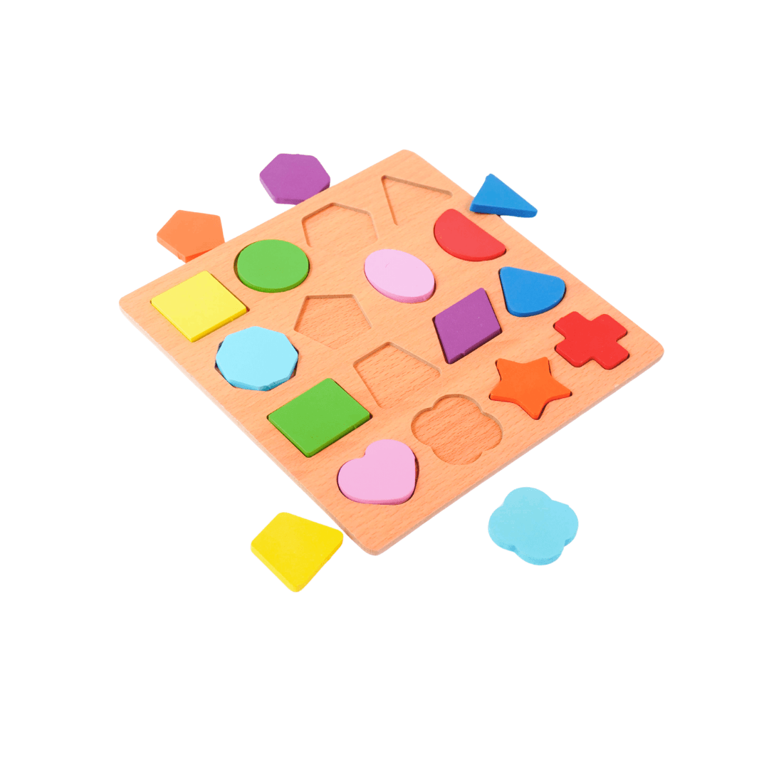 Shapes Puzzle 16 in 1 Medium | Geometric Shapes Learning Puzzle Wooden Toy for Kids | Toddler above 2 Years (Multicolour) - Kids Bestie