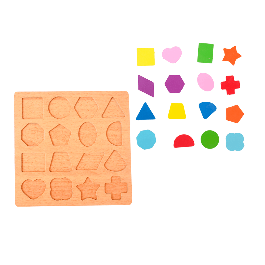 Shapes Puzzle 16 in 1 Medium | Geometric Shapes Learning Puzzle Wooden Toy for Kids | Toddler above 2 Years (Multicolour) - Kids Bestie