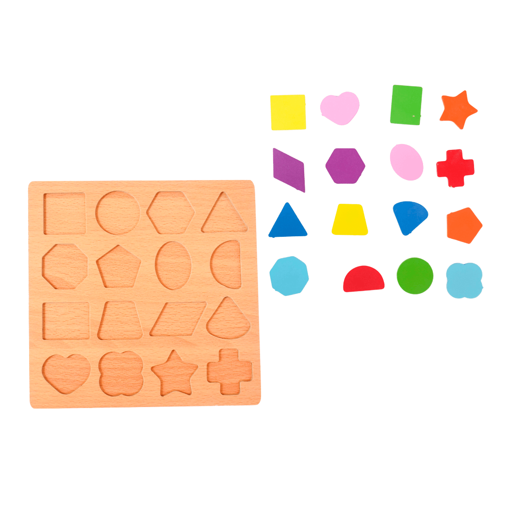 Shapes Puzzle 16 in 1 Medium | Geometric Shapes Learning Puzzle Wooden Toy for Kids | Toddler above 2 Years (Multicolour) - Kids Bestie
