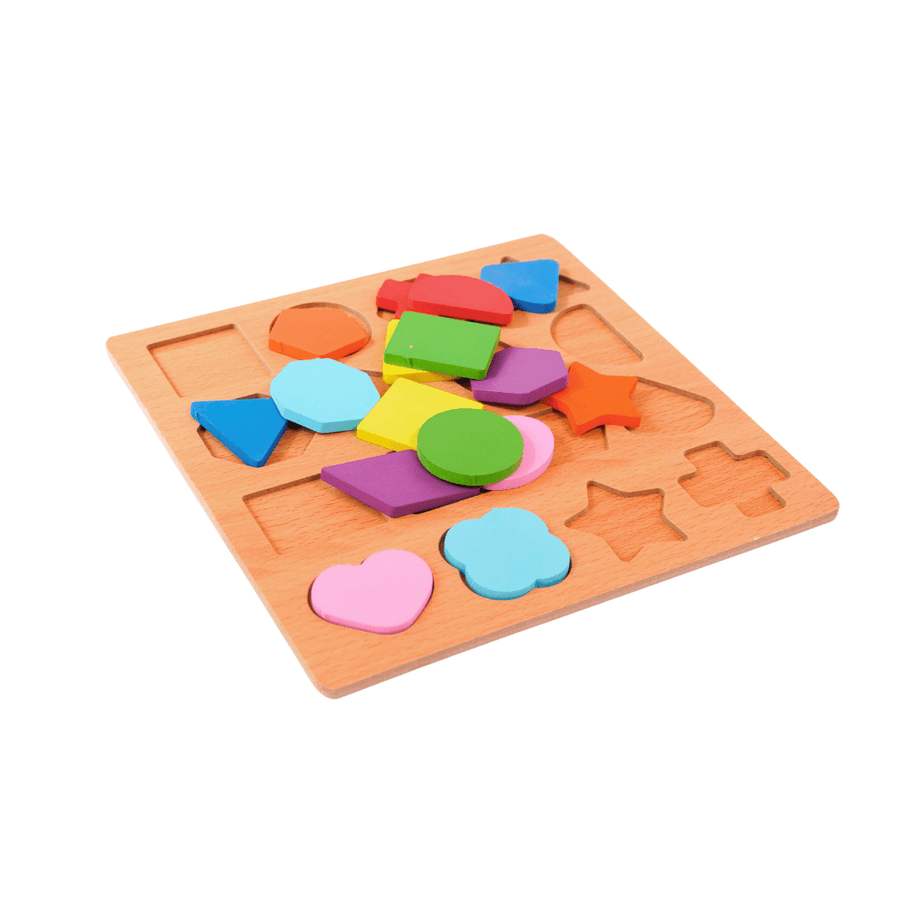 Shapes Puzzle 16 in 1 Medium | Geometric Shapes Learning Puzzle Wooden Toy for Kids | Toddler above 2 Years (Multicolour) - Kids Bestie