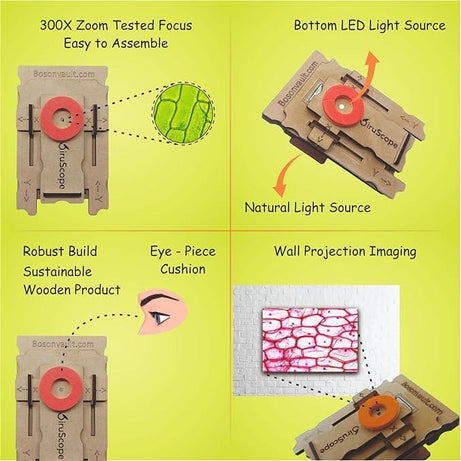 SiruScope 300x Zoom Wooden Microscope - Kids Bestie
