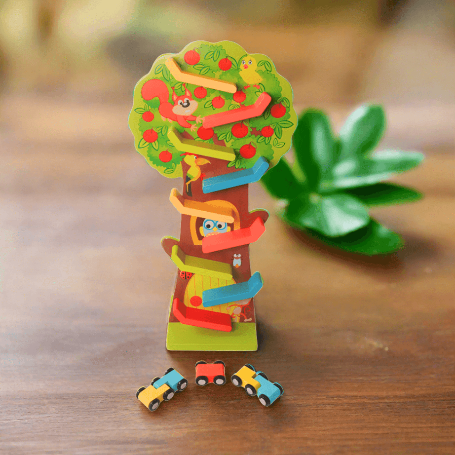 Squirrel Taxiway Wooden Toy with small cars for Kids Age 3 - Kids Bestie