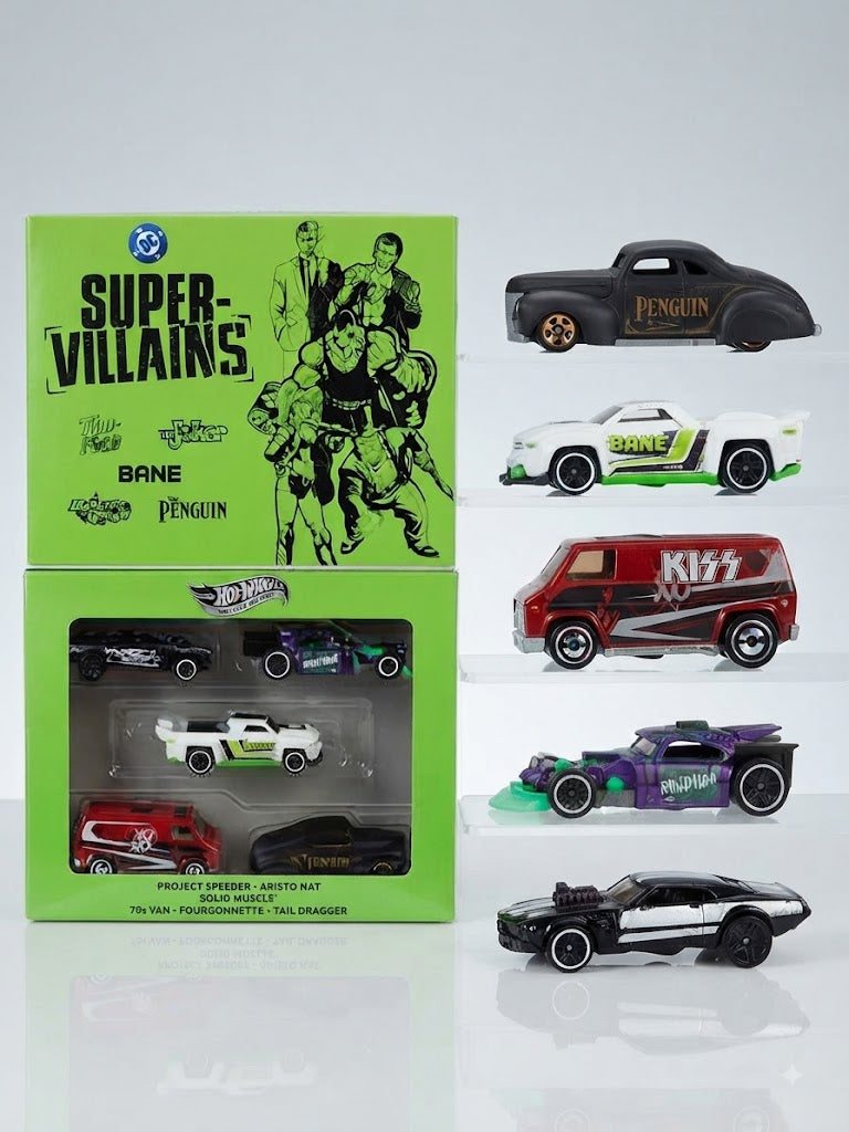 Hot Wheels DC Super-Villains Silver Series 5-Car Gift Pack with Display-Ready Packaging