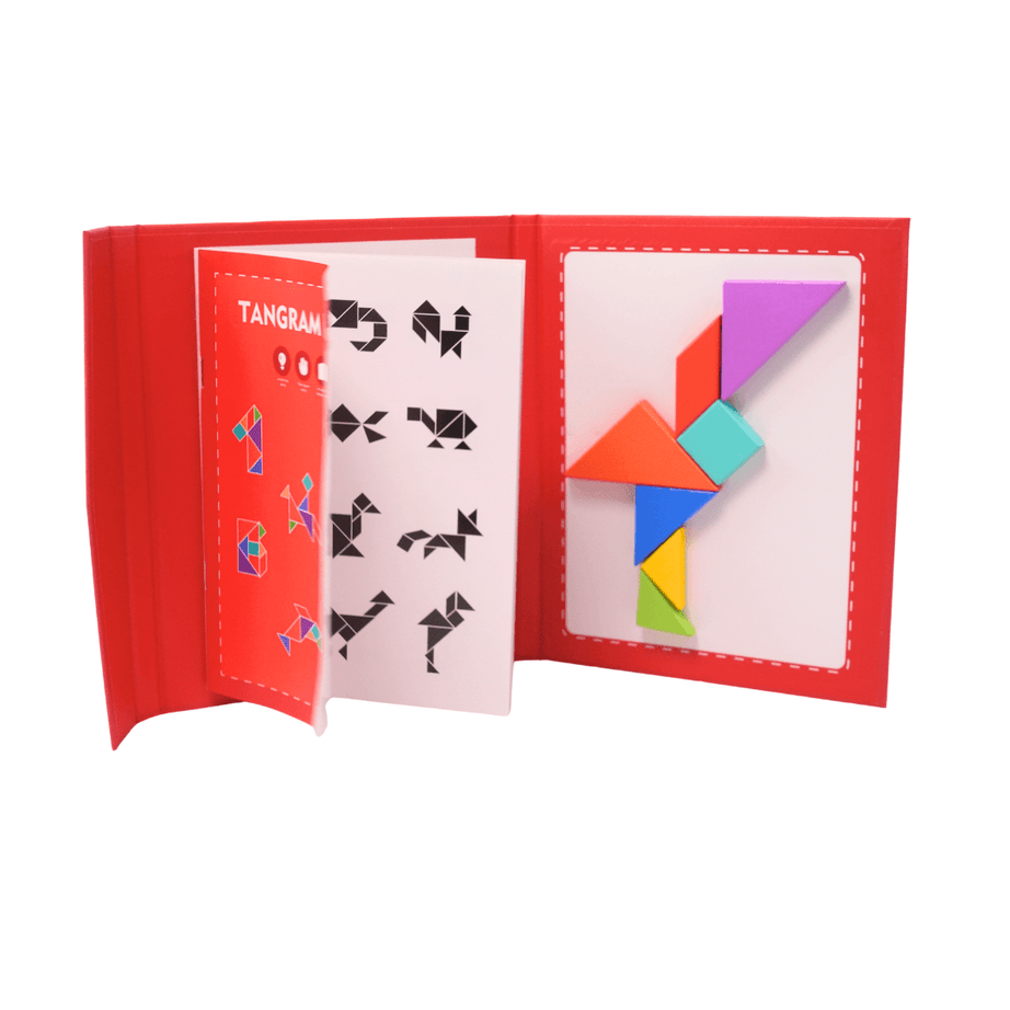 Tangram Travel Game, Magnetic Puzzle Book Game Tangrams-1(Red colour) - Kids Bestie