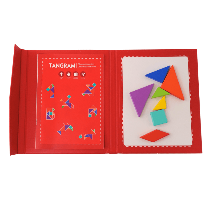 Tangram Travel Game, Magnetic Puzzle Book Game Tangrams-1(Red colour) - Kids Bestie