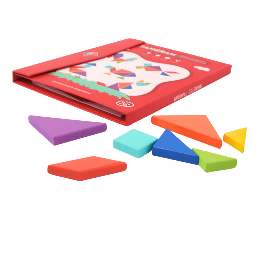 Tangram Travel Game, Magnetic Puzzle Book Game Tangrams-1(Red colour) - Kids Bestie