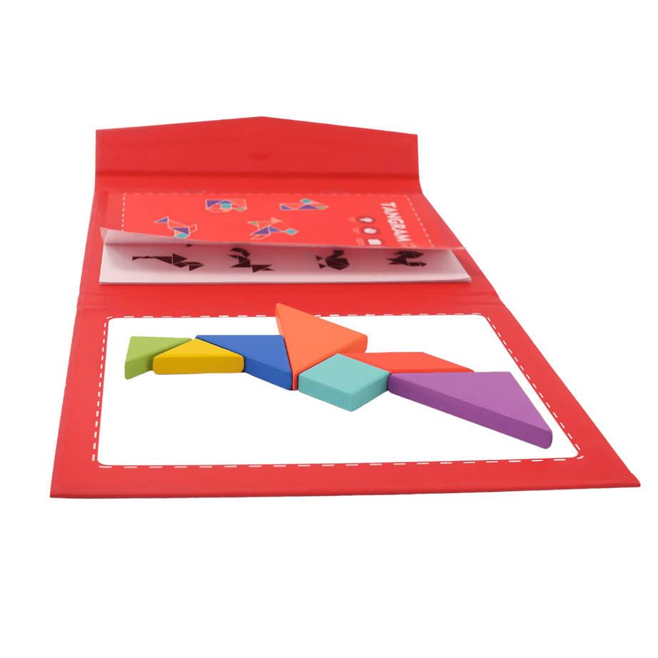 Tangram Travel Game, Magnetic Puzzle Book Game Tangrams-1(Red colour) - Kids Bestie