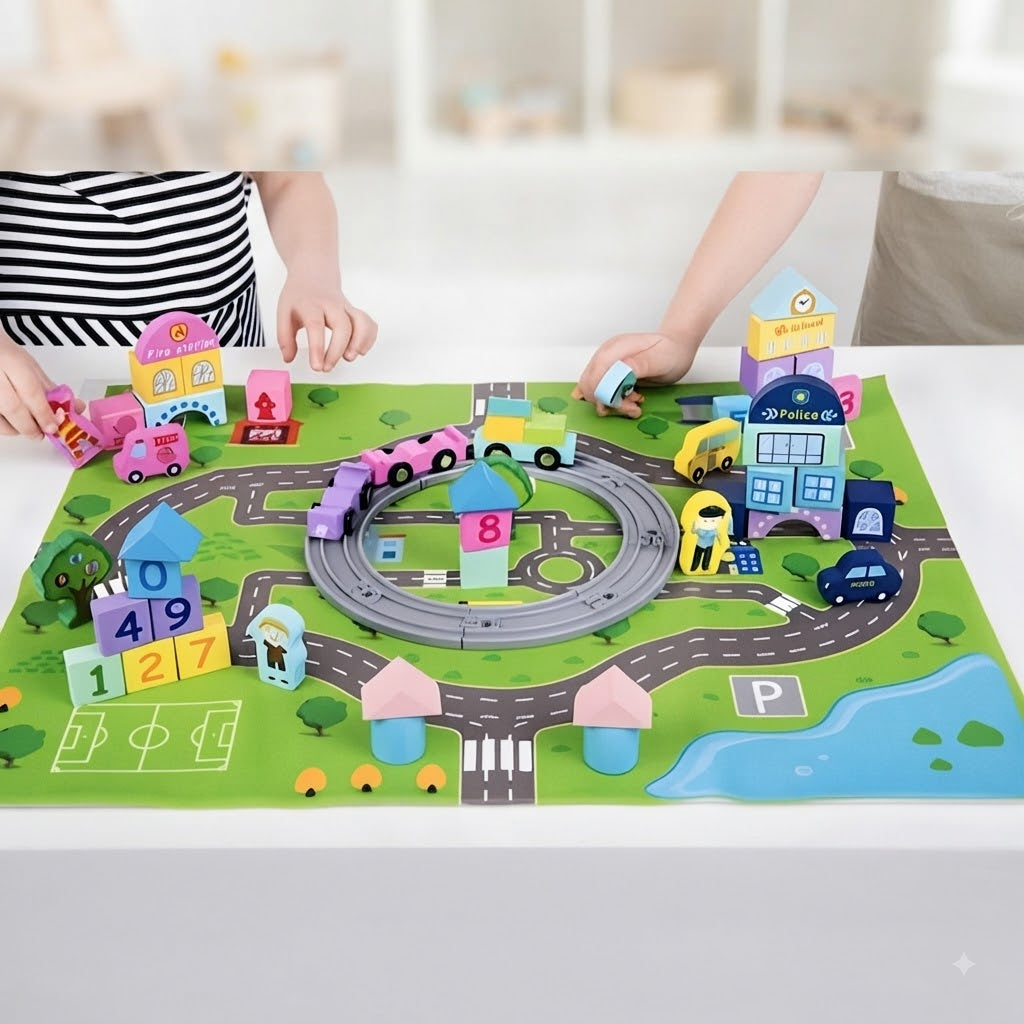 🚂 Train Railway City Blocks – 56 Pcs Creative Building Set for Kids 🏙️