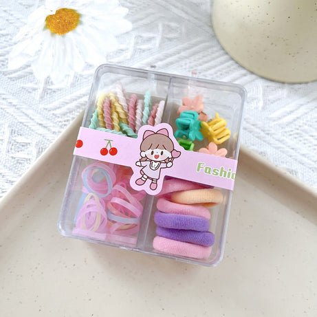 🎀🌸 Cute Pastel Hair Accessory Gift Box for Girls | Mini Clips & Rubber Bands Set (Random design)