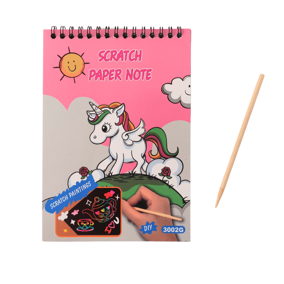 Unicorn Scratch Paper Note Book-with a wooden stylus - Medium - Kids Bestie
