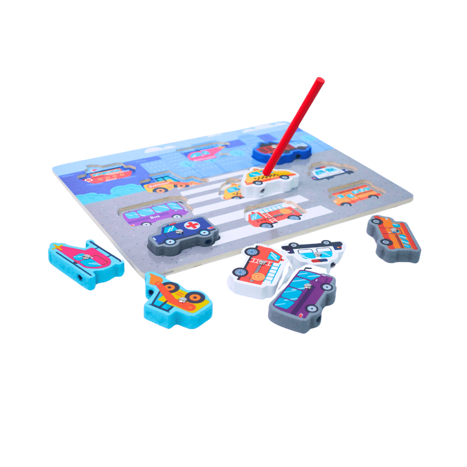Vehicles/ Animals/ vegetables wooden board puzzle + whiteboard & marker + stylus+ magnetic pen(Random design will be send) - Kids Bestie