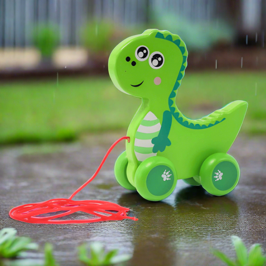 Walk-A-Long Wooden Dino Pull Along Toy for 12 Months -1 Piece - Kids Bestie