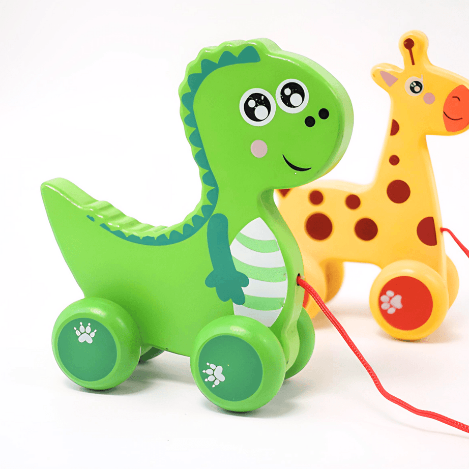 Walk-A-Long Wooden Dino Pull Along Toy for 12 Months -1 Piece - Kids Bestie