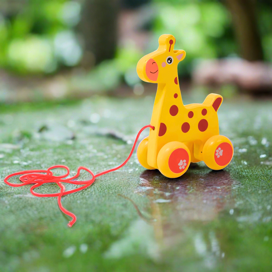 Walk-A-Long Wooden Giraffe Pull Along Toy for 12 Months -1 Piece - Kids Bestie