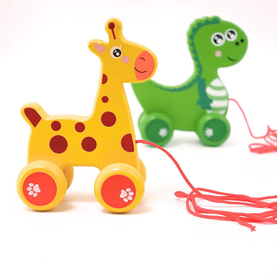 Walk-A-Long Wooden Giraffe Pull Along Toy for 12 Months -1 Piece - Kids Bestie
