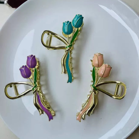 Elegant Purple Tulip Metal Hair Clip 🌷 (purple) | High-Quality Floral Accessory | KidsBestie